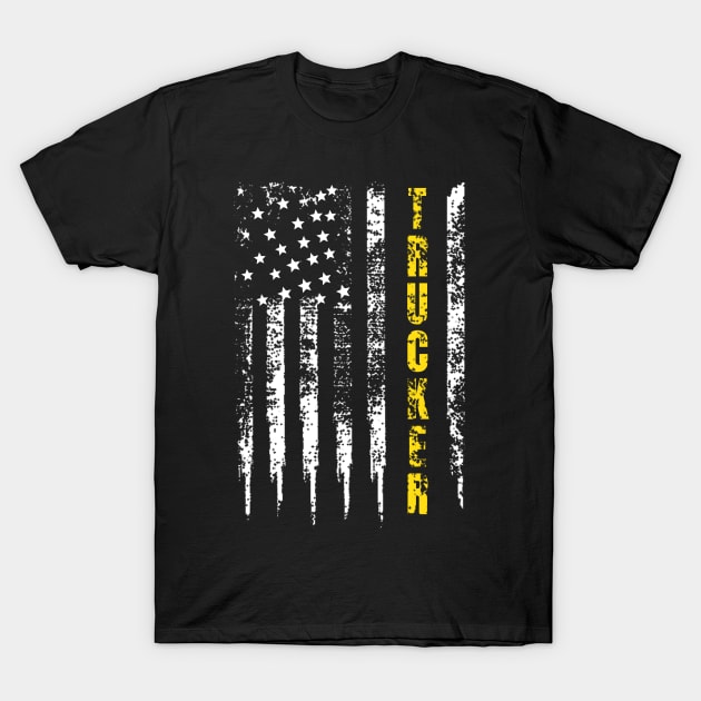 Truck Driver Yellow Line Trucker US Flag distressed T-Shirt T-Shirt by Dr_Squirrel